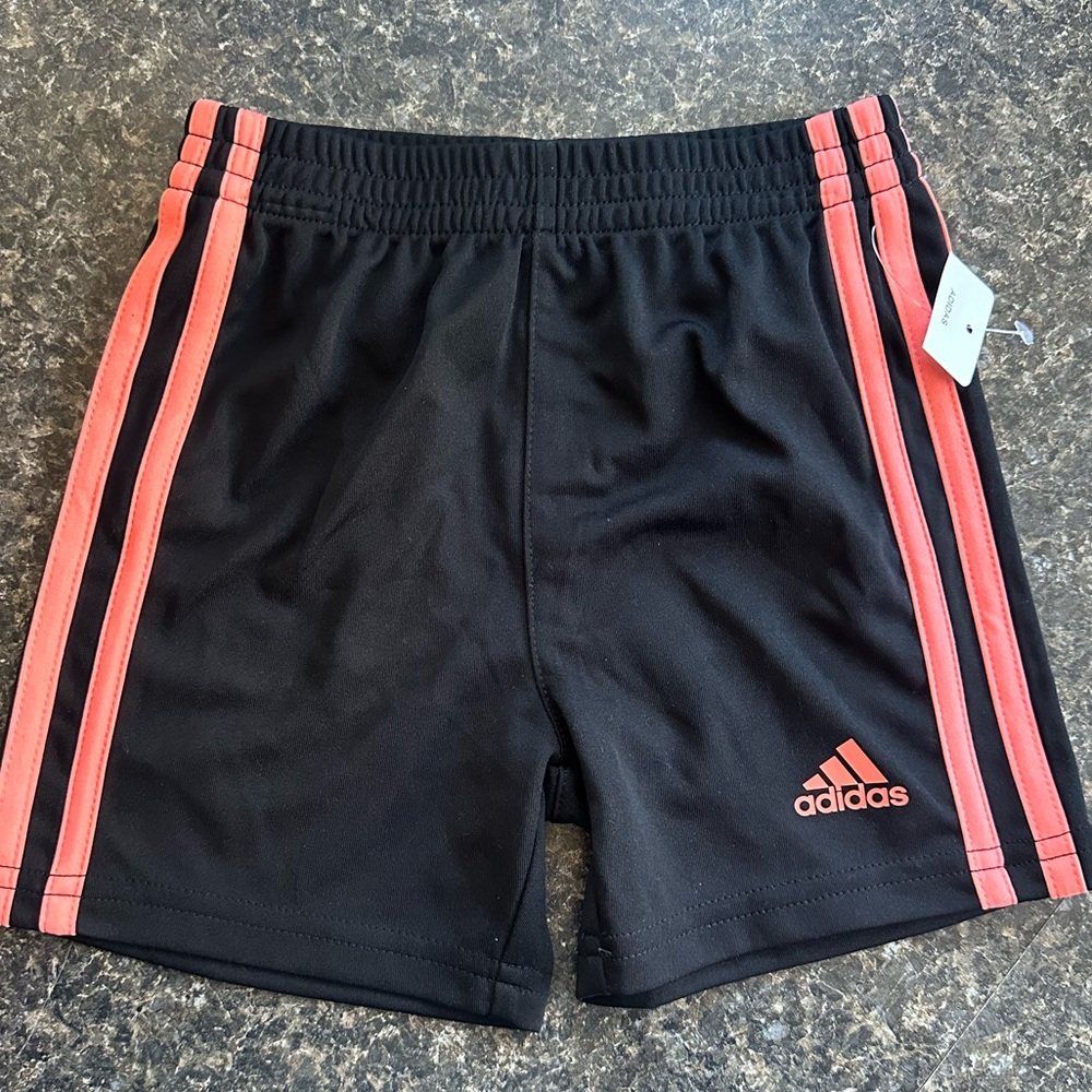 NWT Adidas 2T Black Athletic Shorts w/ Coral Logo